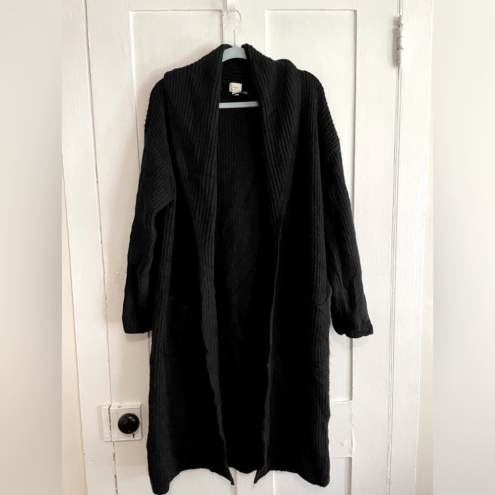 A New Day Open Front Chunky Knit Duster Cardigan, Black, Size M/L, GUC!